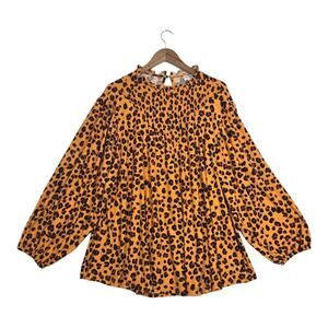 Lularoe Clara Smock Blouse Sz 3XL Orange Black Animal Print Keyhole Back Stretch